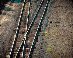 Photo of diverging railroad tracks.