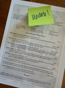Resume with Post-it note that says Update!
