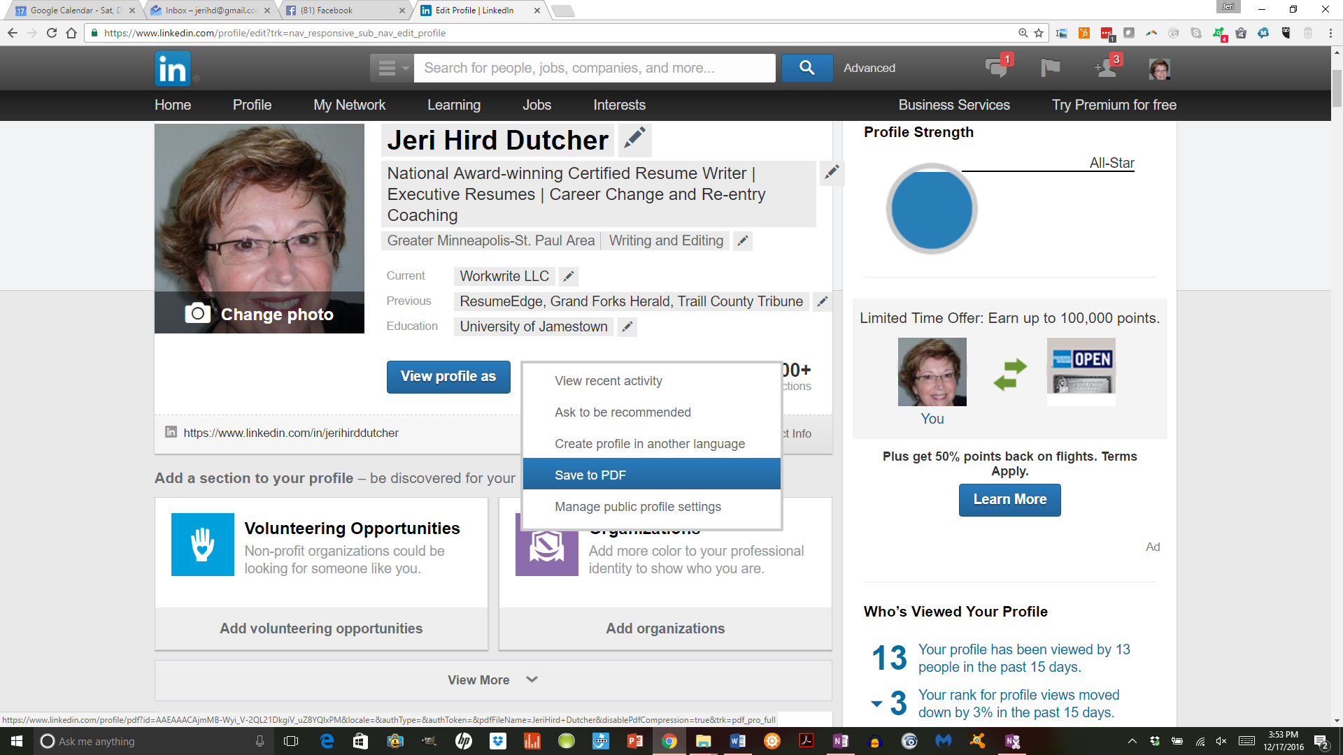 how to download my linkedin profile as pdf